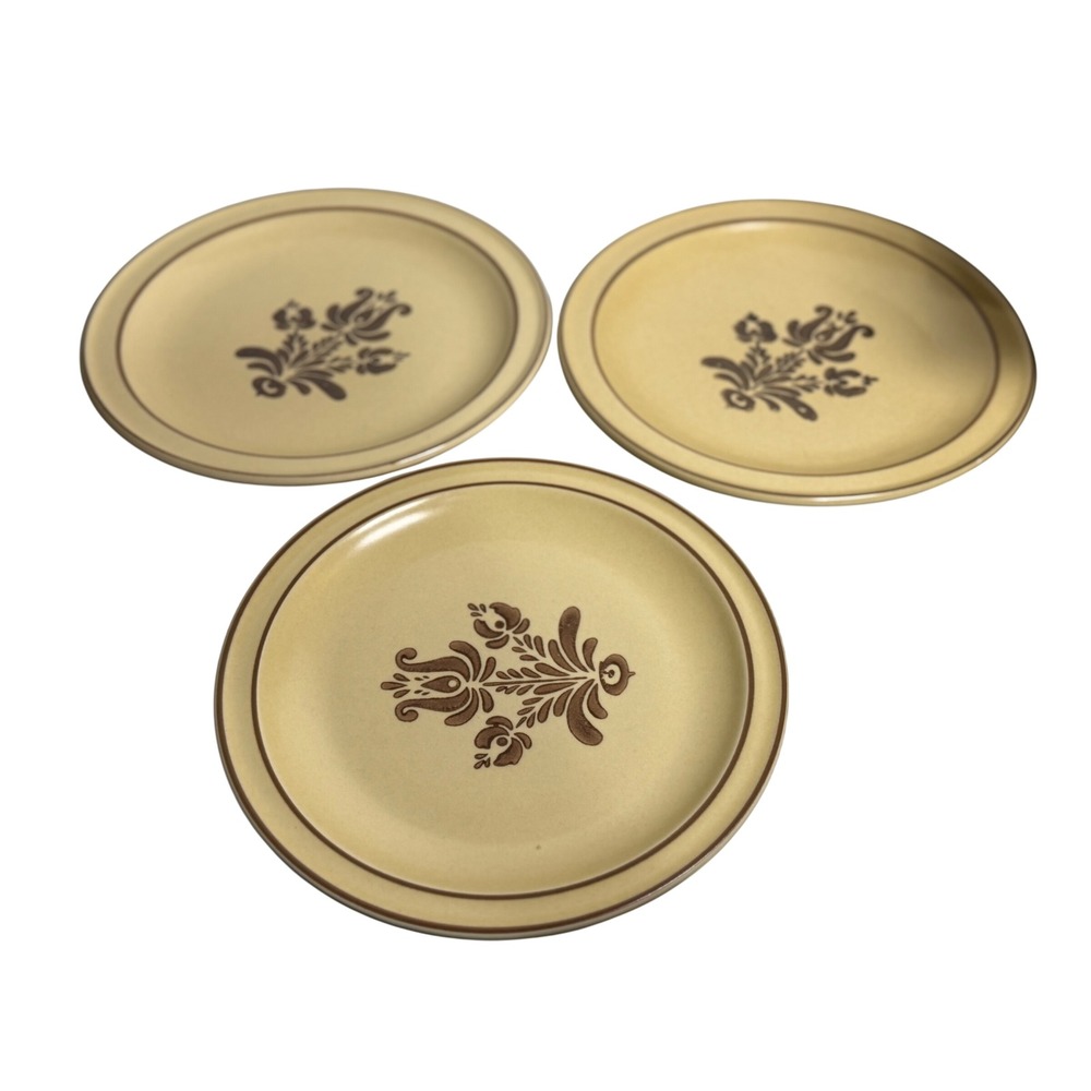 Pfaltzgraff Village Dinner Plates Tan‎ Brown Floral Folk Art Set of 3 10.25"